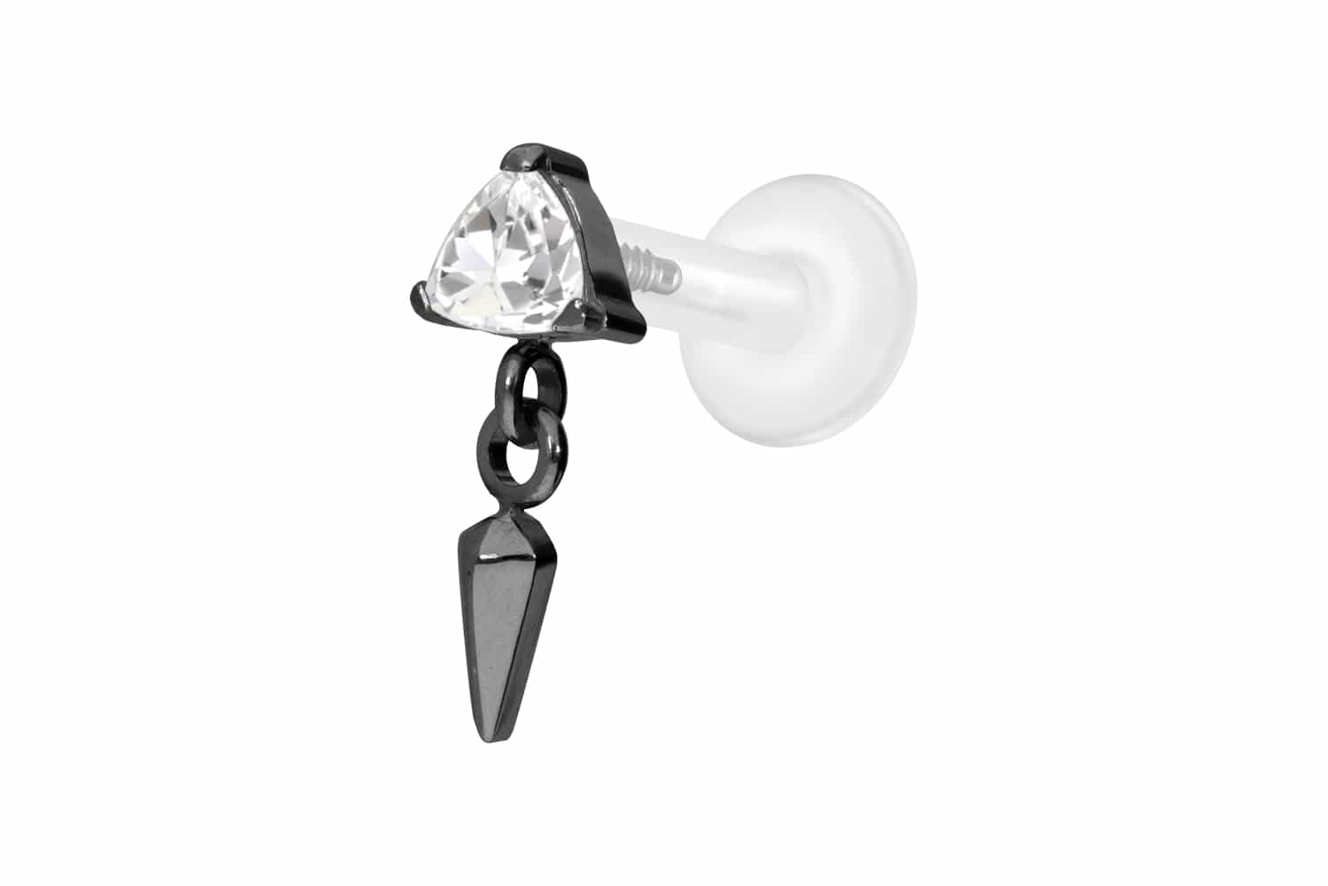 PTFE Labret Piercing mit Innengewinde + Titan-Aufsatz KRISTALLDREIECK + SPITZE